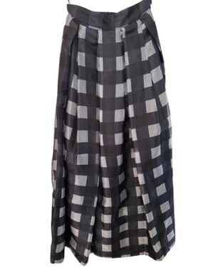 Eliza J Evening Formal Gingham Organza Maxi Skirt Buffalo Check Black Grey Sz 2